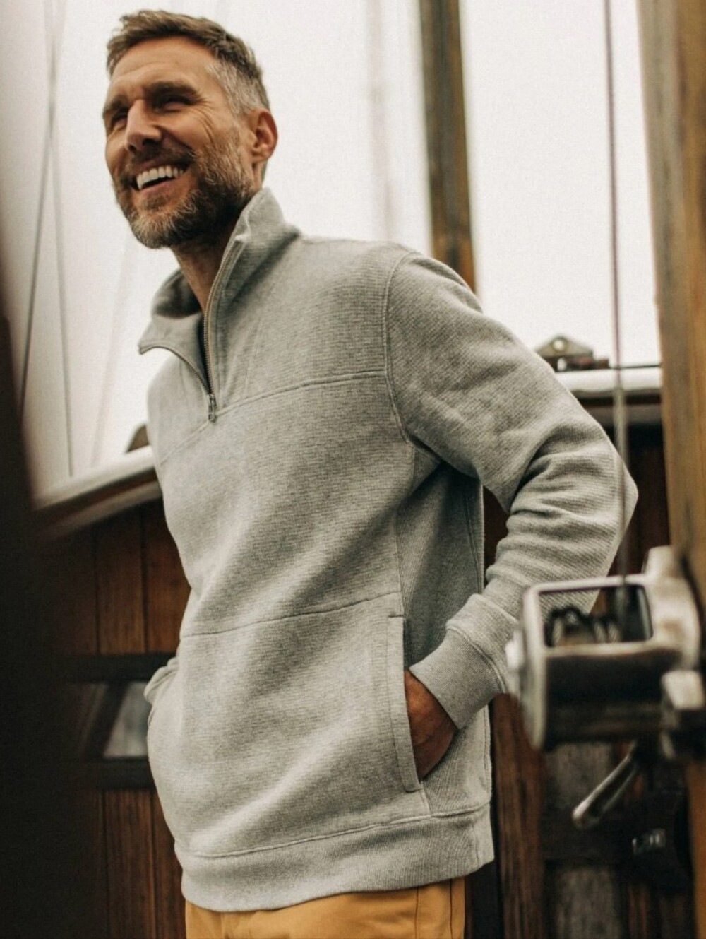 Taylor Stitch Light Gray Half-Zip Sweatshirt